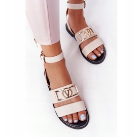PS1 Sandali piatti in pelle Beige On Time 2
