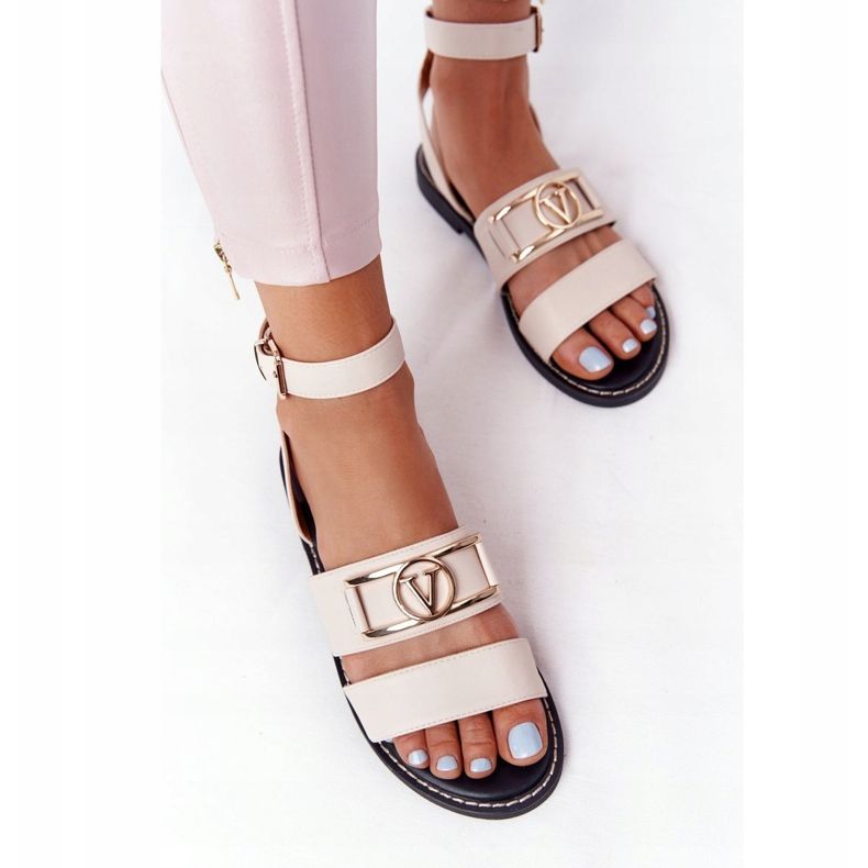 PS1 Sandali piatti in pelle Beige On Time 2