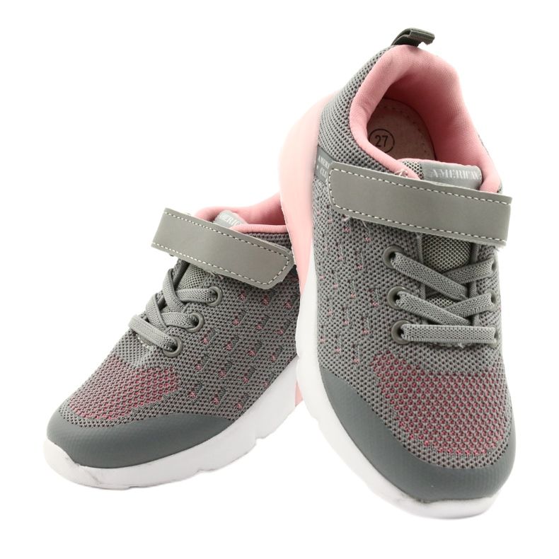 American Club Scarpe sportive da bambina con velcro RL12/21 Grigie rosa 4