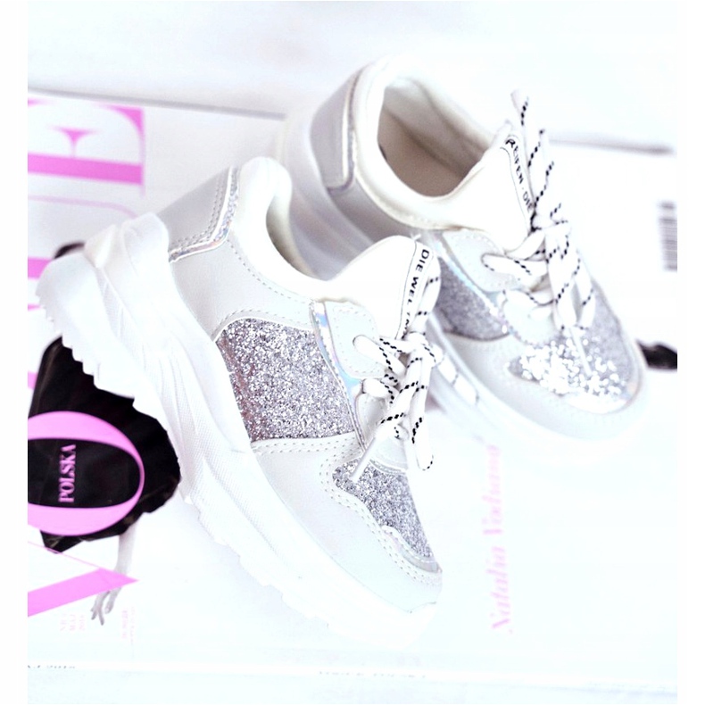 FRROCK Scarpe Sportive per Bambini con Broccato Argento Matylda bianco grigio 2