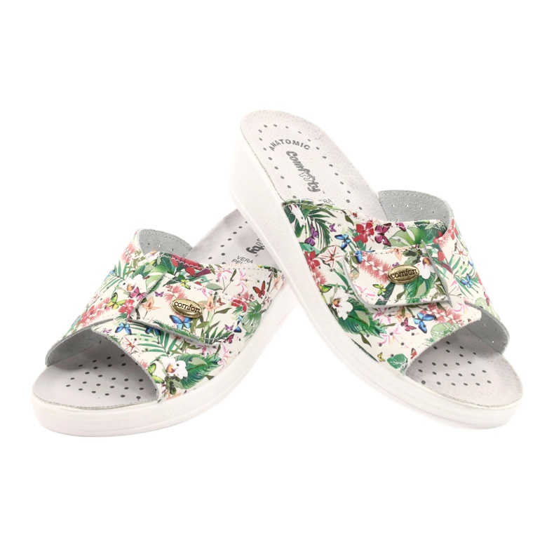 Comfooty Flip in pelle femminile con fiori bianco 4