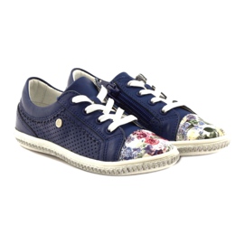 Scarpe in pelle blu navy con fiori 85524 Bartek 4