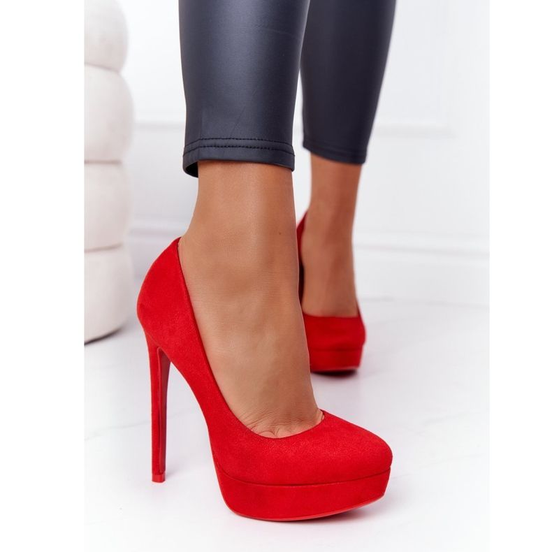 PS1 Classiche scarpe con tacco Margharita in camoscio rosso 2