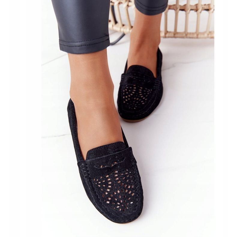 S.Barski Mocassini traforati in pelle scamosciata da donna di S. Bararski Black nero 1