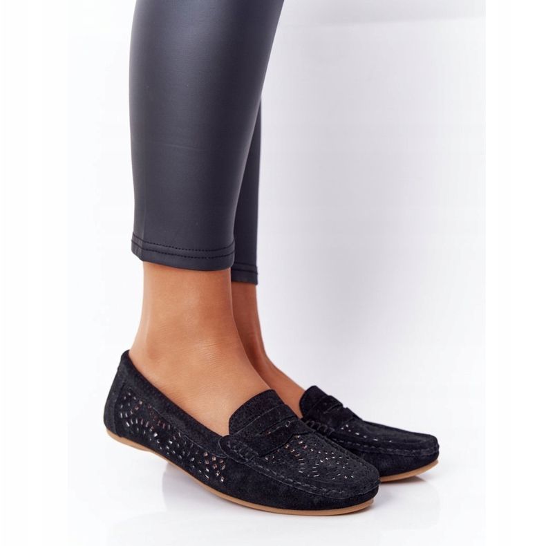 S.Barski Mocassini traforati in pelle scamosciata da donna di S. Bararski Black nero 2