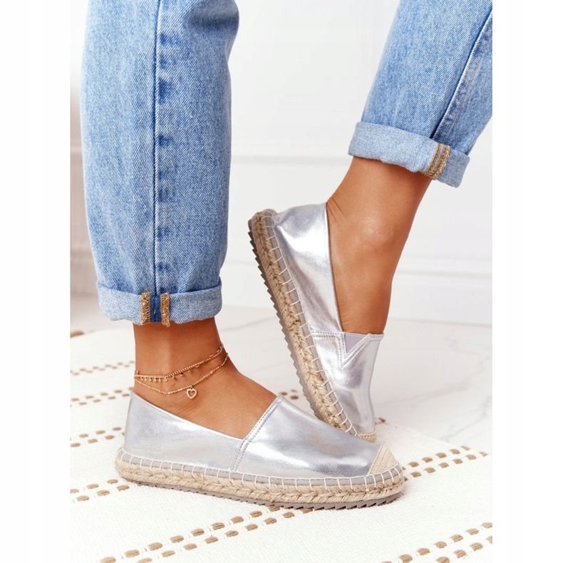 Espadrillas in pelle su suola intrecciata Big Star HH274504 Argento 1