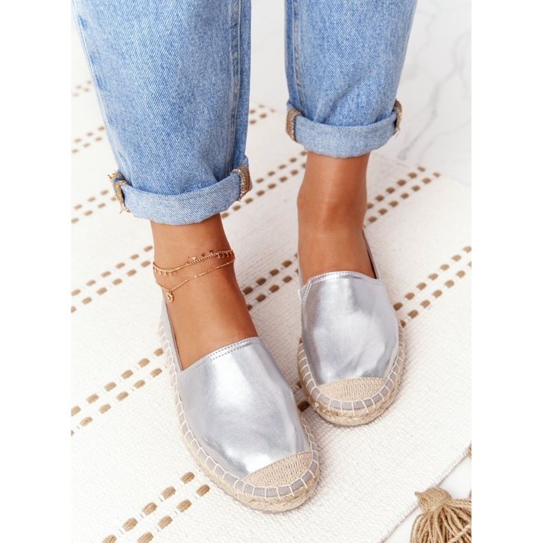 Espadrillas in pelle su suola intrecciata Big Star HH274504 Argento 2