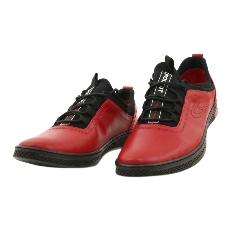 Polbut Scarpe casual da uomo in pelle rosse K24 con fondo nero rosso 1