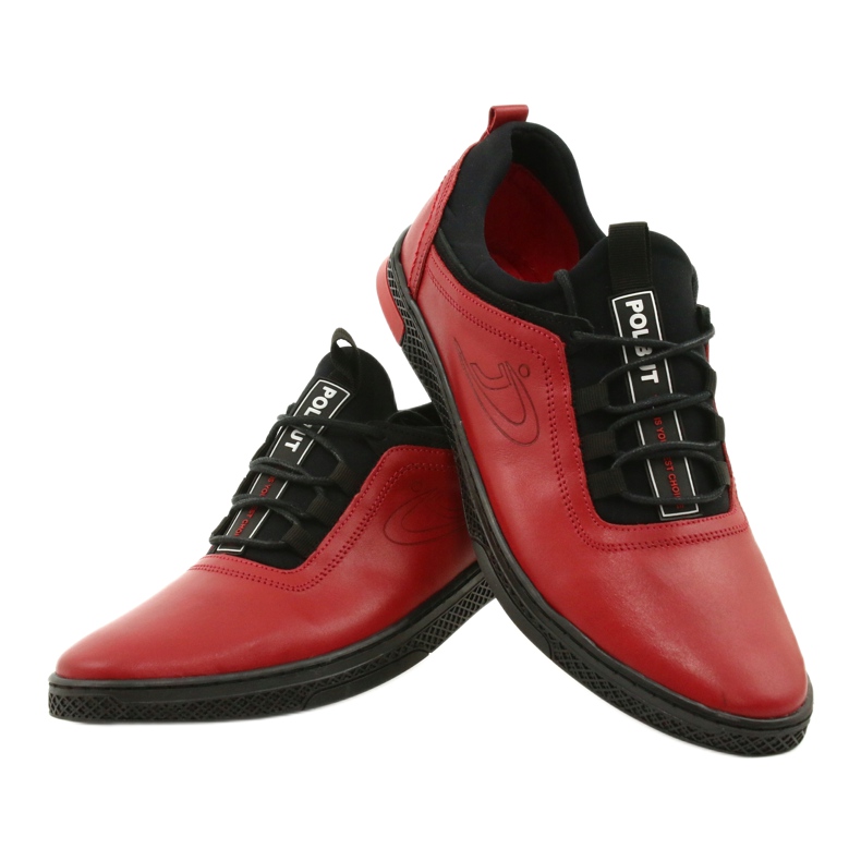 Polbut Scarpe casual da uomo in pelle rosse K24 con fondo nero rosso 2