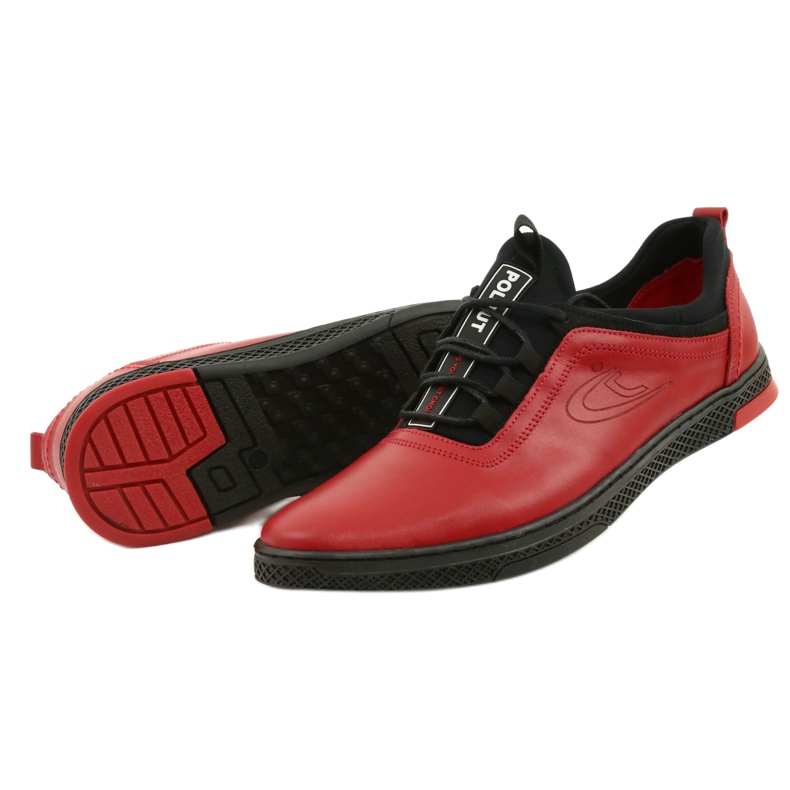 Polbut Scarpe casual da uomo in pelle rosse K24 con fondo nero rosso 3