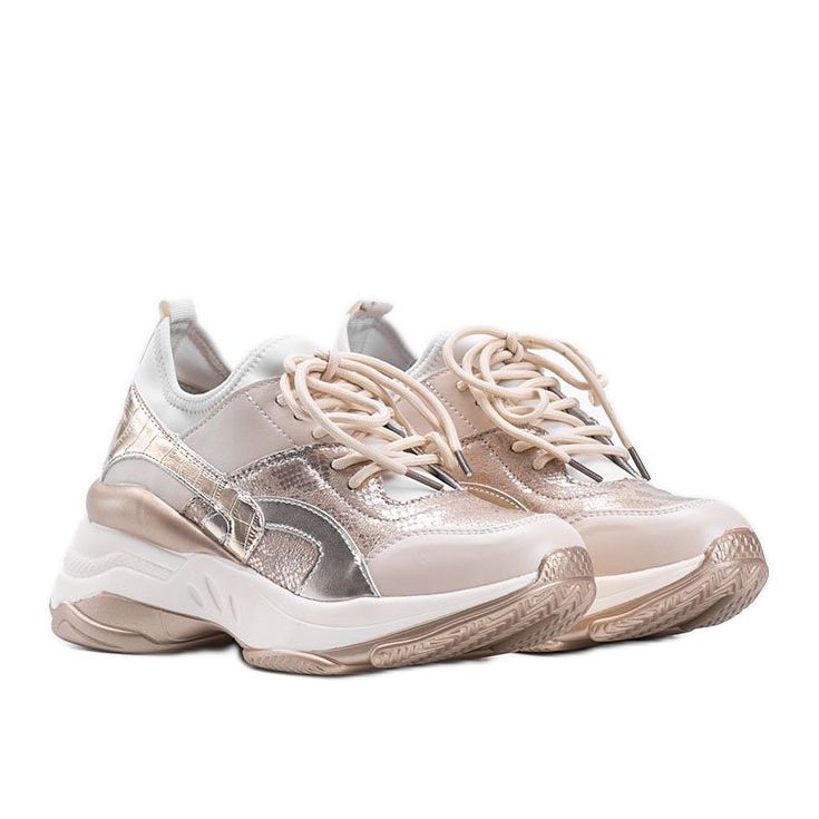 Sneakers beige e oro con spessa suola Lea 1