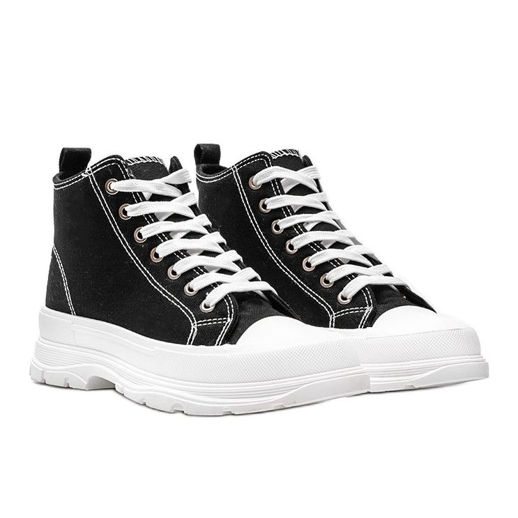 Sneakers alte nere su una spessa suola Evelin bianca nero 1