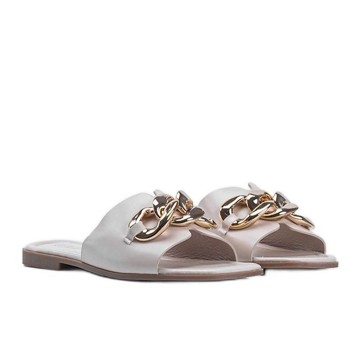 Pantofole beige con catena Liberty oro 1