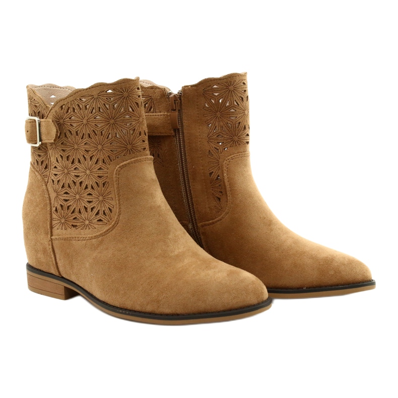 M.Daszyński Stivali con zeppa traforati da donna SA168-20 beige 4