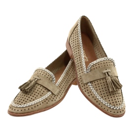 Mocassini Sergio Leone in camoscio traforato MK735 Beige 3