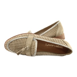Mocassini Sergio Leone in camoscio traforato MK735 Beige 4