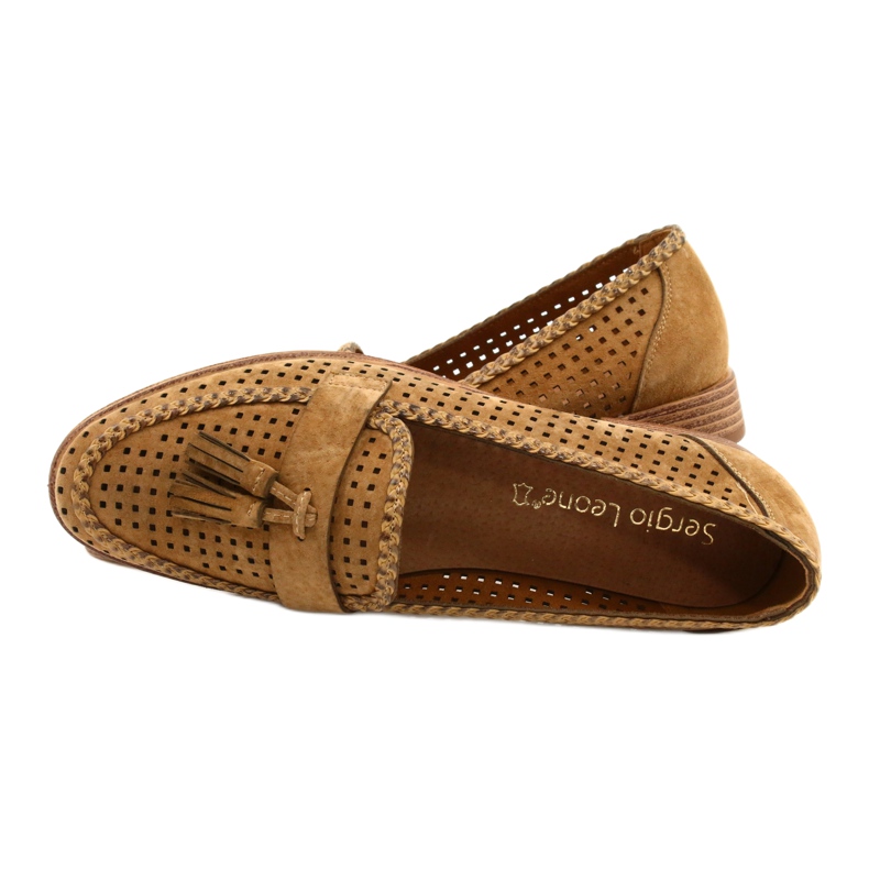 Mocassini in camoscio traforato Sergio Leone MK735 Camel marrone 4