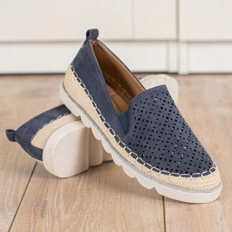 SHELOVET Slipony traforato con pelle scamosciata blu navy 1