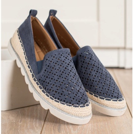 SHELOVET Slipony traforato con pelle scamosciata blu navy 2
