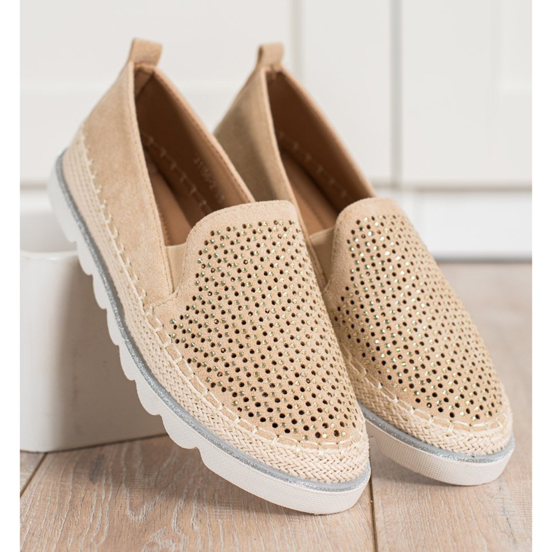 SHELOVET Slipon traforati con cristalli beige 1