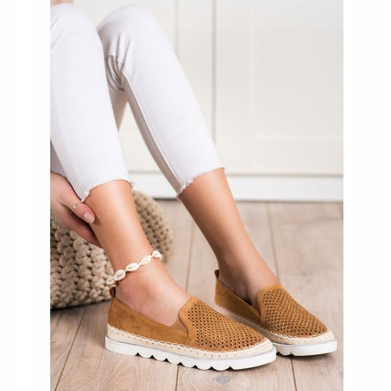 SHELOVET Slipon traforati con cristalli marrone 1