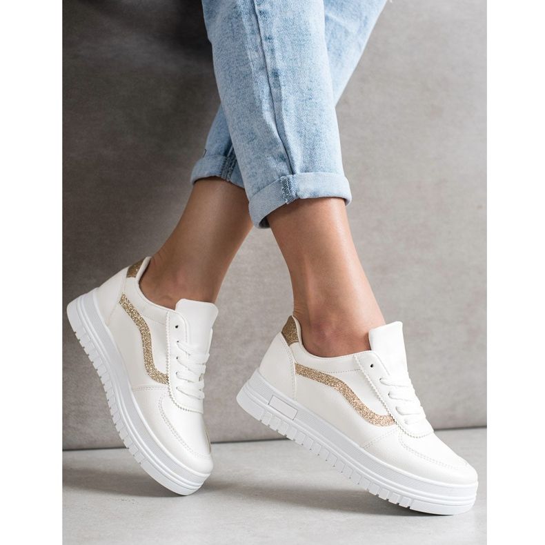 SHELOVET Sneakers Bianche Con Inserto Glitter bianco 2