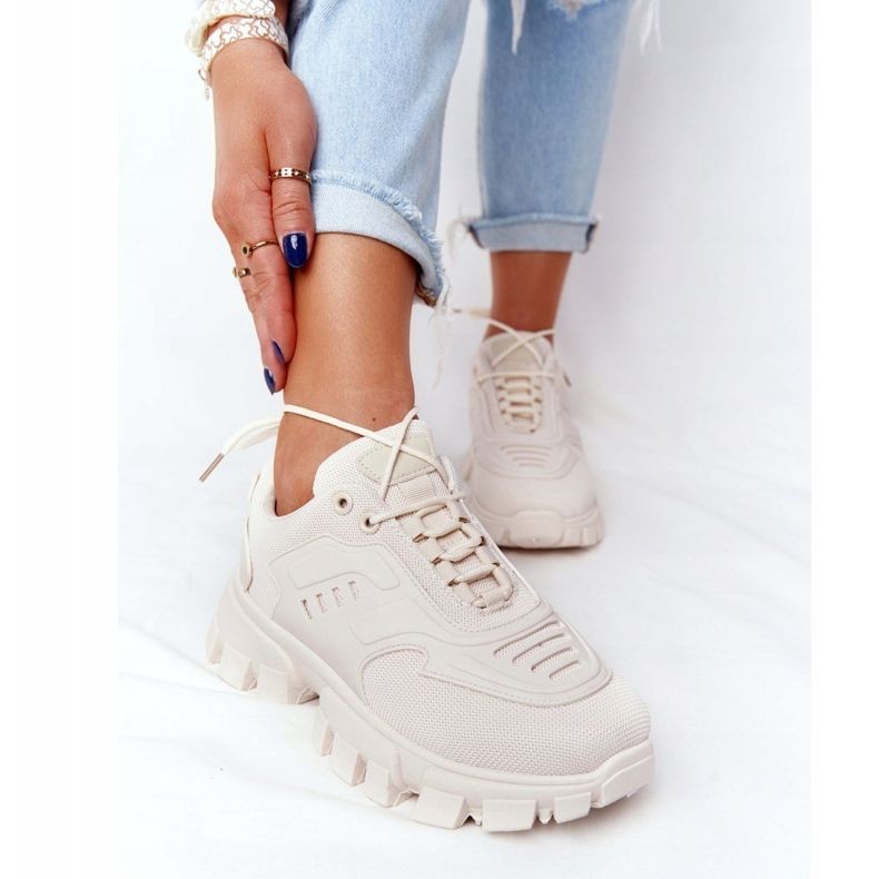 Sneakers Donna Beige New York Su Suola Larga 1