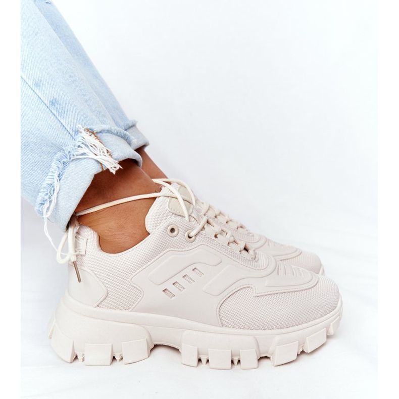 Sneakers Donna Beige New York Su Suola Larga 2