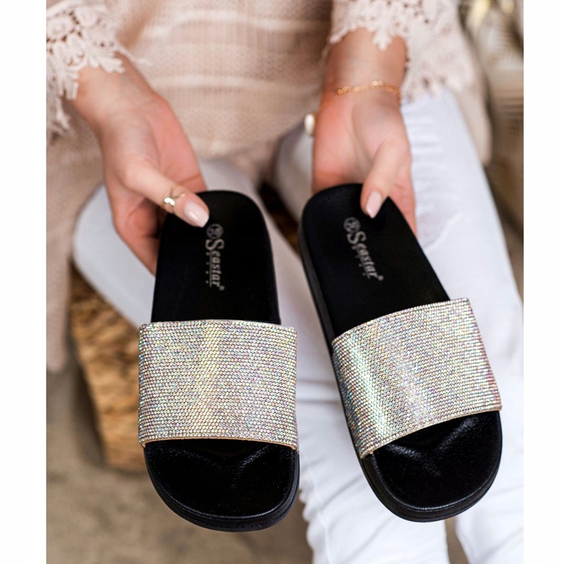 Seastar Pantofole Con Cristalli nero argento 1