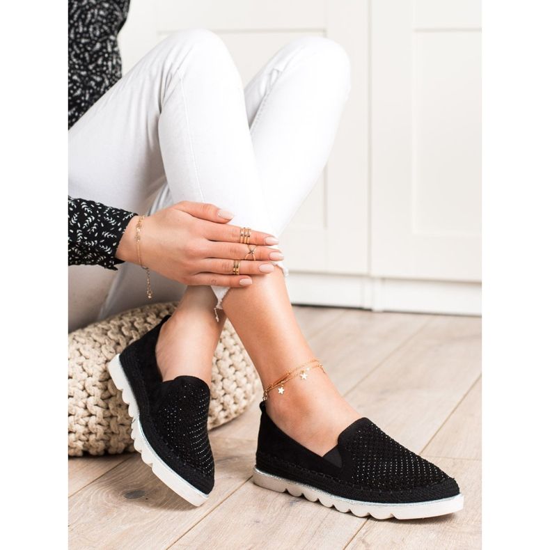 SHELOVET Slipons traforati con cristalli nero 1