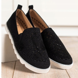 SHELOVET Slip-on in camoscio traforato nero 1