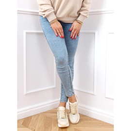 Scarpe sportive su una zeppa nascosta beige e oro RQ288 Beige d'oro 2