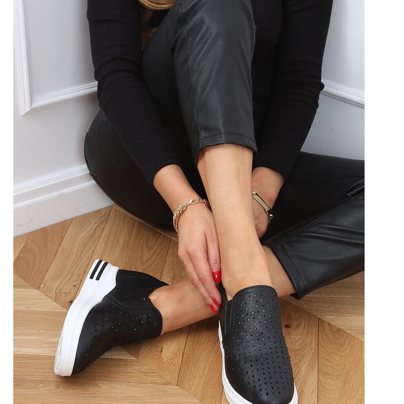 Sneakers nere slip on zeppe HY-251 Black nero 2