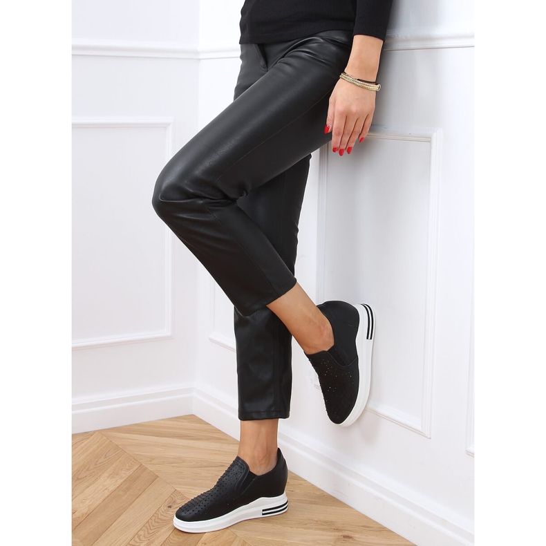Sneakers nere slip on zeppe HY-251 Black nero 1