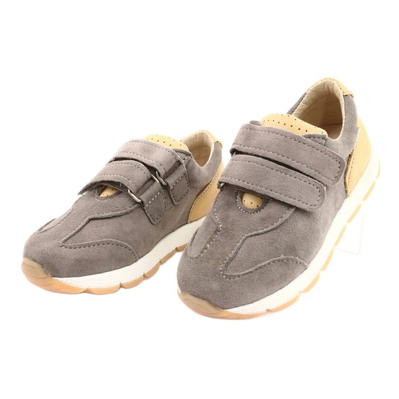 Scarpe casual da bambino in pelle Mazurek 1362 Velcro marrone giallo 1