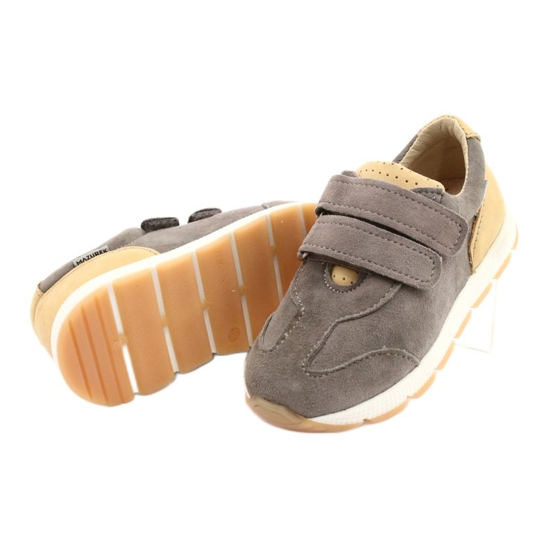 Scarpe casual da bambino in pelle Mazurek 1362 Velcro marrone giallo 2