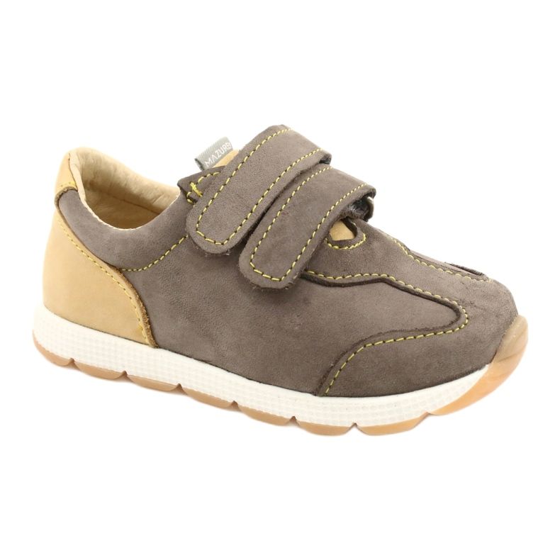 Scarpe casual da bambino in pelle Mazurek 1362 Velcro marrone giallo 5