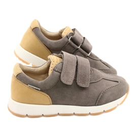 Scarpe casual da bambino in pelle Mazurek 1362 Velcro marrone giallo 4