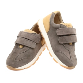 Scarpe casual da bambino in pelle Mazurek 1362 Velcro marrone giallo 3