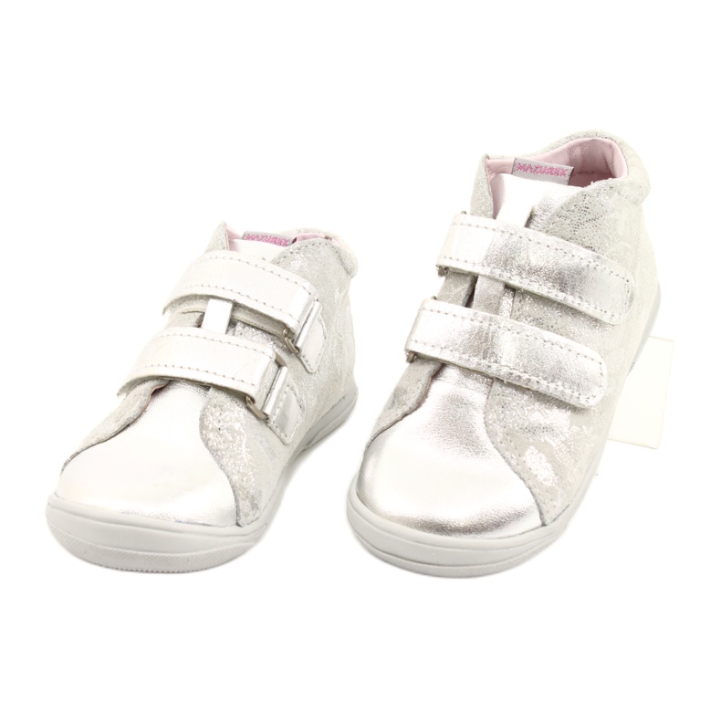 Mazurek Stivaletti sportivi in ​​pelle con velcro 1264 fiore argento d'argento 2