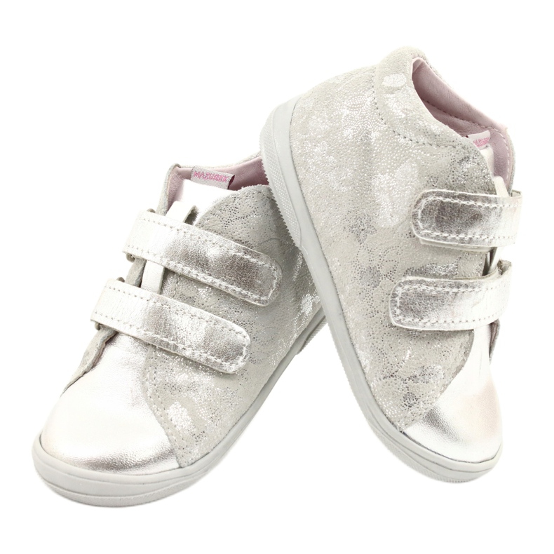 Mazurek Stivaletti sportivi in ​​pelle con velcro 1264 fiore argento 4