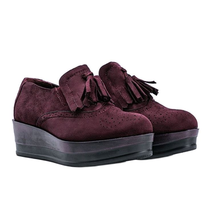 Scarpe brogue scamosciate bordeaux sulla zeppa Makenzie rosso 1