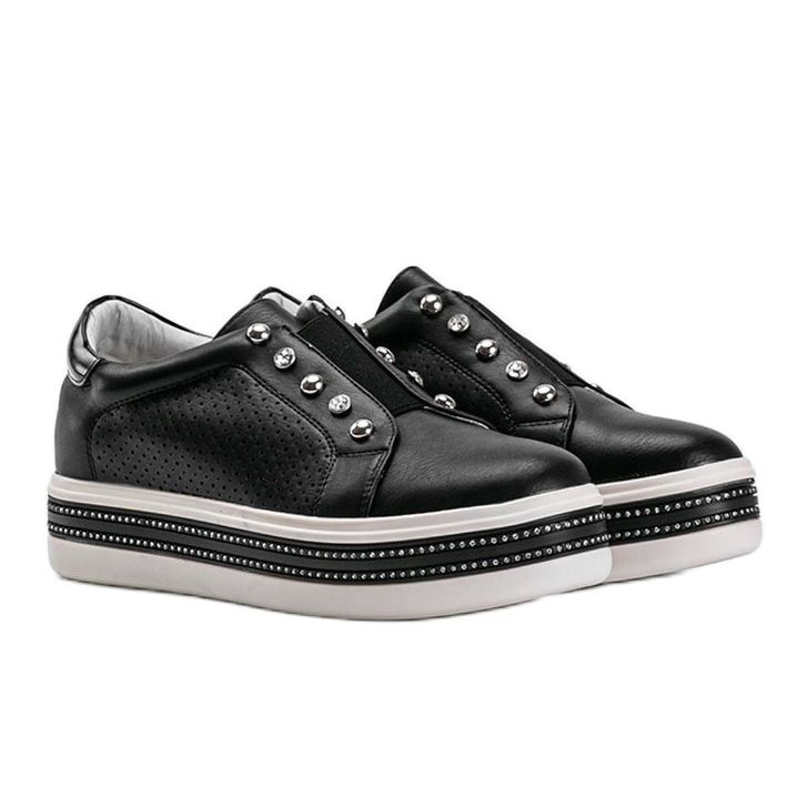 Sneakers nere di Slip On decorate con zirconi Beatriz nero 1