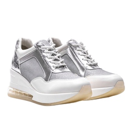 Sneakers bianche e argento sulla zeppa Jimena bianco 1