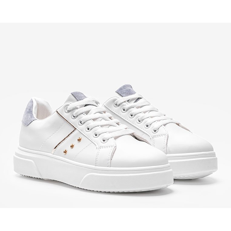 Sneakers bianche con inserto in ecopelle Ellen blu bianca 1