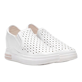 Sneakers bianche traforate sulla zeppa Kyra bianco 1