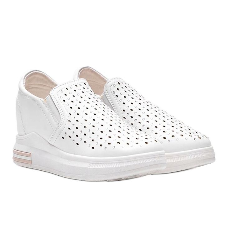 Sneakers bianche traforate sulla zeppa Kyra bianco 1