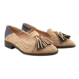 M.Daszyński Mocassini In Camoscio Traforato Con Frange MR2062-5 beige blu 4