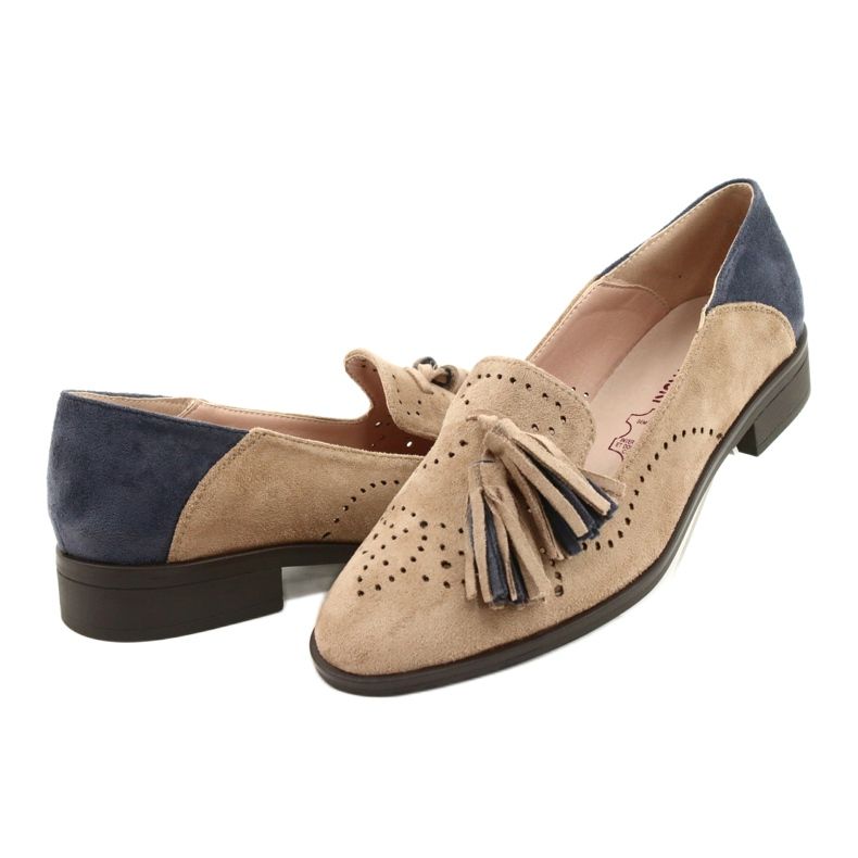 M.Daszyński Mocassini In Camoscio Traforato Con Frange MR2062-5 beige blu 2