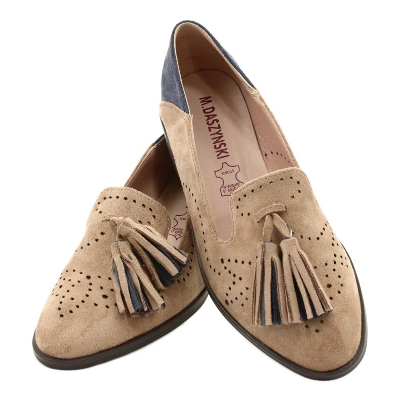 M.Daszyński Mocassini In Camoscio Traforato Con Frange MR2062-5 beige blu 3
